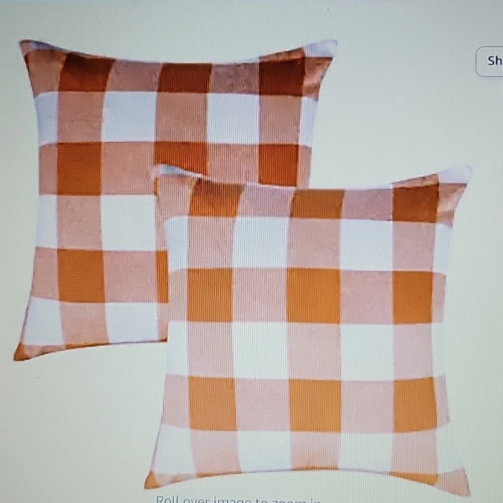 Set Of 2 orange & white Buffalo check pillow covers 16 x 16 inch linen New …